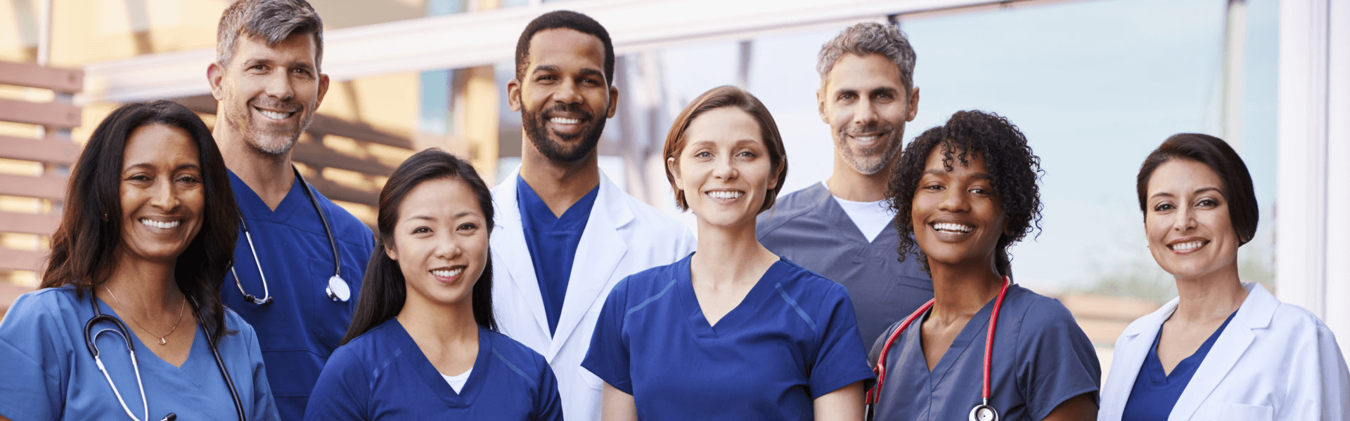 group of caretaker and health caretaker smiling